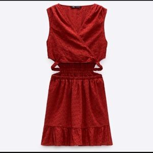 Zara openwork embroidered dress in terracota